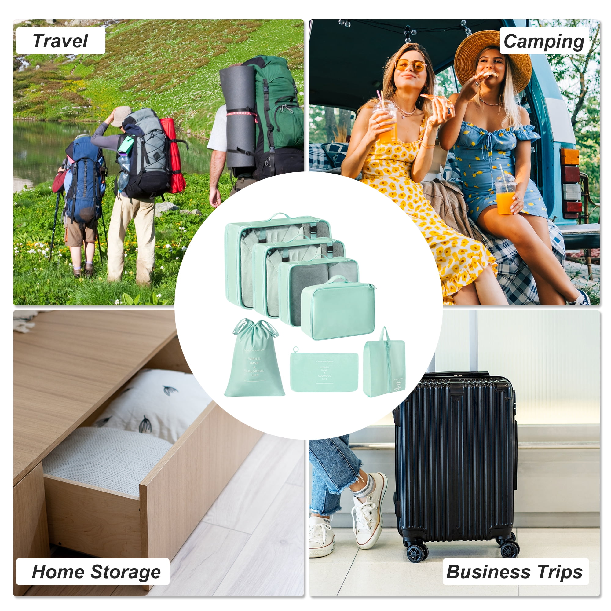 Unique Bargains Portable Packing Cube Set with 7 Different Sized Bags Light Blue