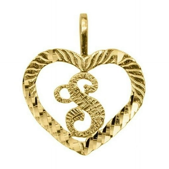 Precious Stars PT-2054-S 14K Yellow Gold Diamond-Cut Heart-Shaped Initial Letter S Pendant