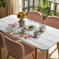 thumbnail image 3 of Spring Daisy Table Cloths for 4 Foot Rectangle Tables, Pink Flowers Wreath Leaves Farmhouse White Wood Patio Waterproof Elastic Fitted Tablecloths, Washable Rectangular Table Cover for Camping, 3 of 8