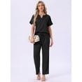 thumbnail image 4 of DARING DIVA Satin Pajamas Silky Short Sleeve V Neck Shirt Long Pant Set S Black, 4 of 7