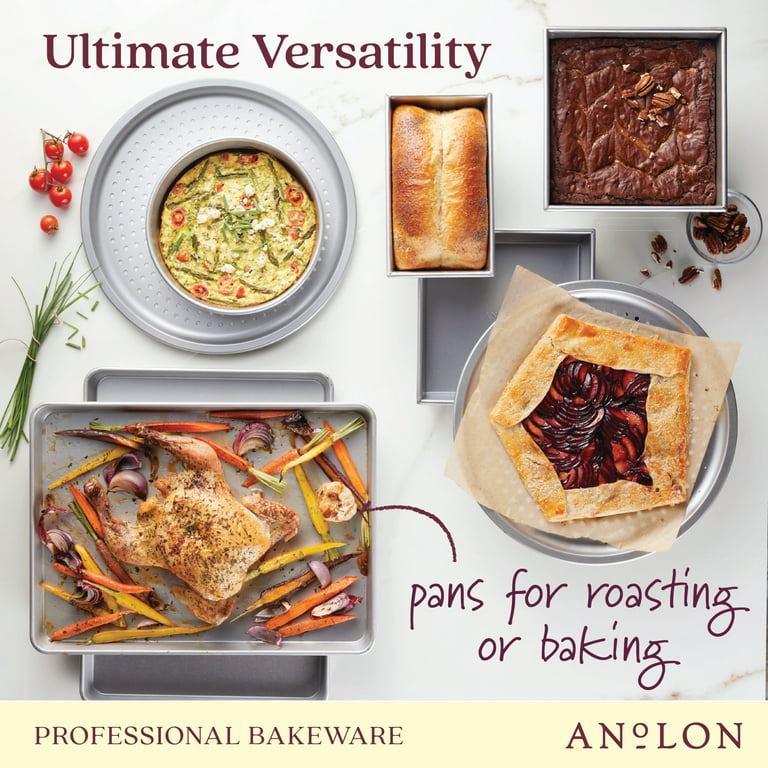 Anolon Pro Bake Bakeware Aluminized Steel Half Sheet Baking Pan Set, 2-Piece, Silver