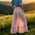thumbnail image 4 of Women's Linen Pants Boho High Waisted Wide Leg Pants Woman Loose Drawstrings Lace Trousers with Pockets, 4 of 4