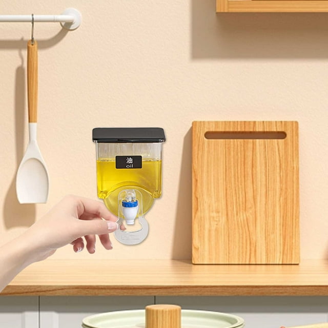 Dispensador de aceite de pared | Organizador de cocina hermético para aceite de oliva y vinagre | Recipiente transparente con adhesivo sin taladro | Blanco o negro