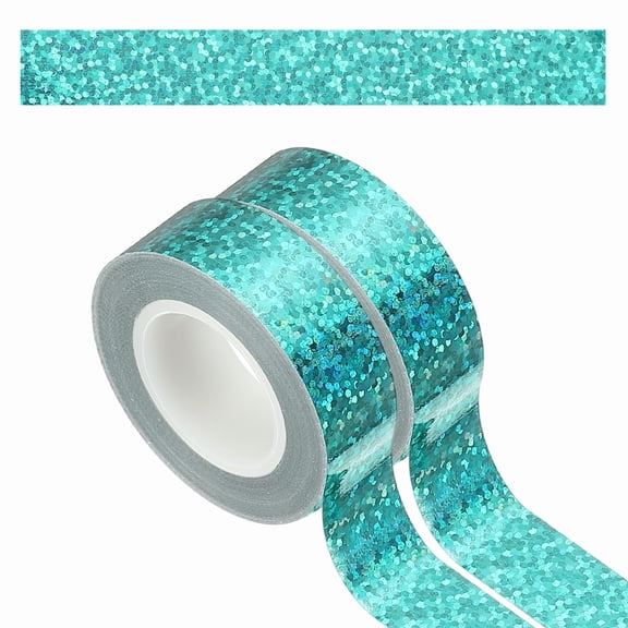 Uxcell 2 Roll Prism Tape, 15mm Self-Adhesive Holographic Reflective Decorative Tape for Crafts DIY Gift Packaging Art Scrapbook Wrapping Wall Decor, Cyan