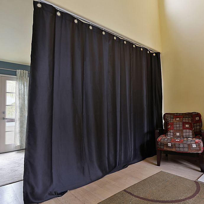 Roomdividersnow Small Ceiling Track Room Divider Kit B With 9 Foot Curtain Panel In Black Com - Living Room Divider Curtain Track