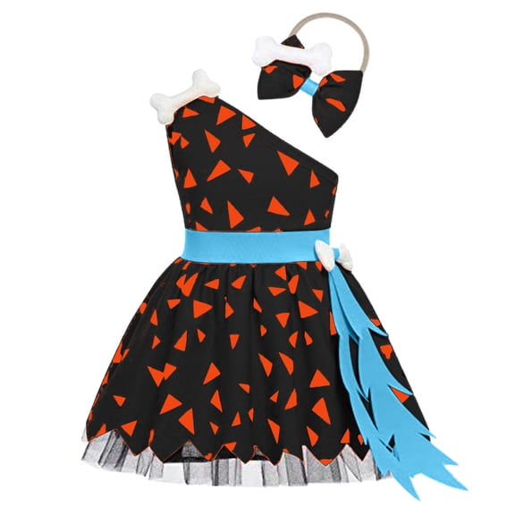Rhuody Girls' Halloween Dresses Sleeveless Kids Caveman Hallowmas Crewneck Cartoon Prints Dress Basic Clothing