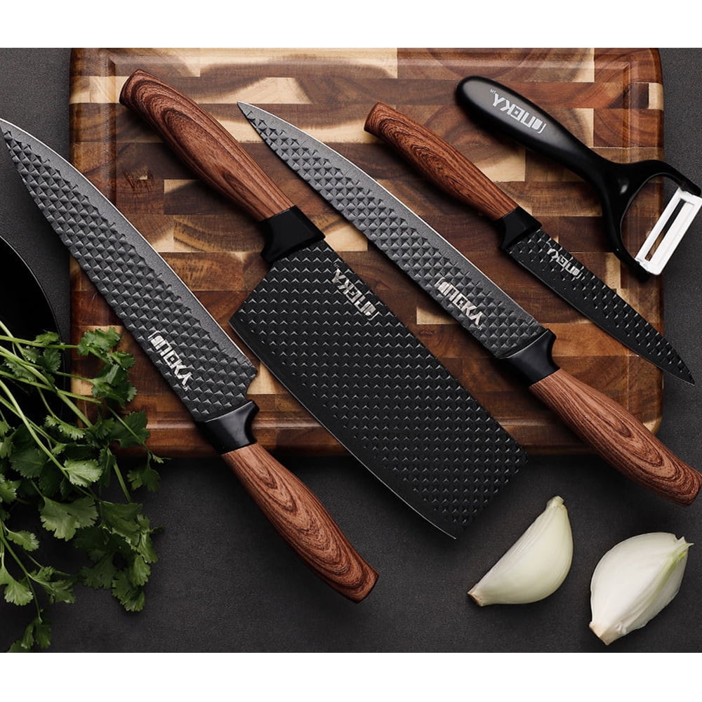 Welan 6-piece chef knife set, high-carbon stainless steel sharp blades, ergonomic handles, set with built-in scissors, suitable for Christmas holiday gifts