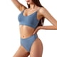 thumbnail image 2 of Conjunto de lencería sin costuras de 2 piezas con cuello en V para mujer: sujetador sin relleno y tanga, poliéster, color liso, estilo sexy/casual, adecuado para primavera/verano, 2 of 8