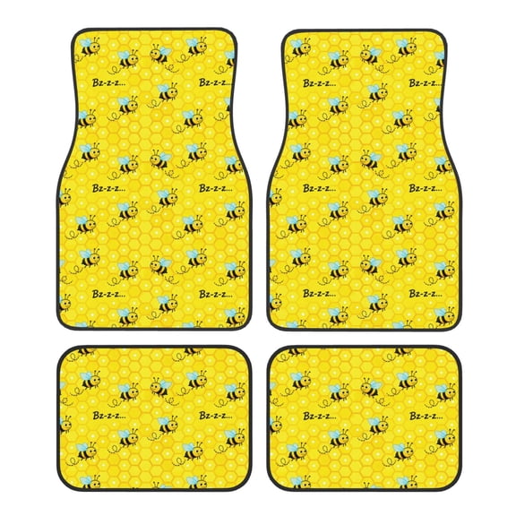 KAKALAD Honeycomb Cute Bee Yellow 05 Car Floor Mats 4PC Set Carpet Protection, Universal Fit for Car SUV VA & Truck, Vehicle Front & Rear