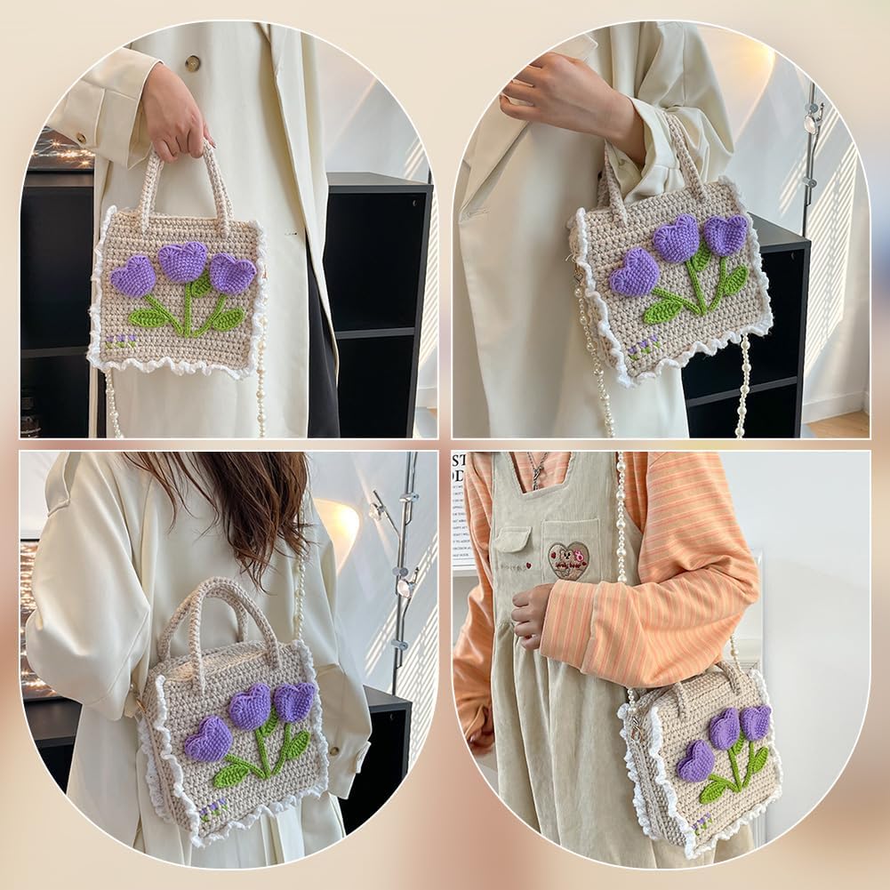DIY Knitting Rectangle Bags Set Including Plastic Mesh Board Cotton Threads Plastic Pins Imitation Pearl Beads and Findings Mixed Color 406x303x1.5mm
