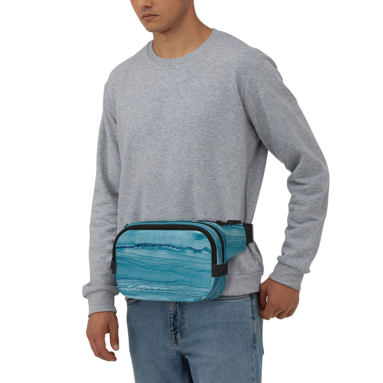 Kuqiui Teal Turquoise Fluid Stripes Print Fanny Packs for Women Cross Body Waist Bag Fashionable Fanny Pack Designer Workout Hiking Waist Pack Running Travel Gym