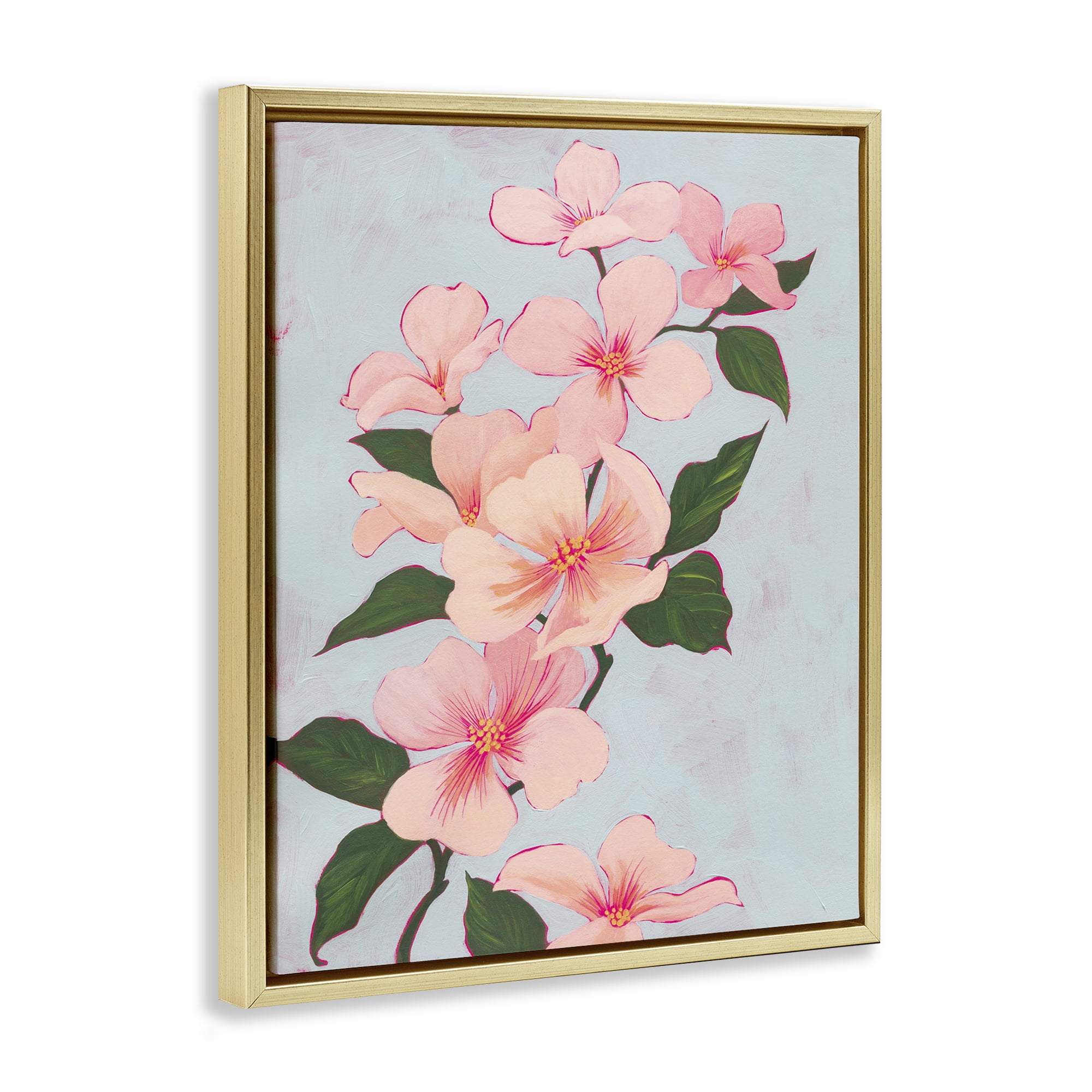 Stupell Industries Delicate Cherry Blossoms Botanical & Floral Painting Gold Floater Framed Art Print Wall Art, 25 x 31