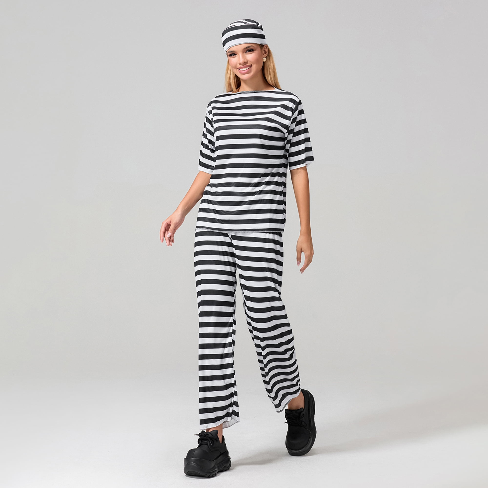 Inevnen Halloween Prisoner Costume for Men Women Striped