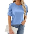 thumbnail image 3 of SLADYGLO Women Crew Neck Raglan Short Sleeve Buttons Decorative T-Shirt, 3 of 7