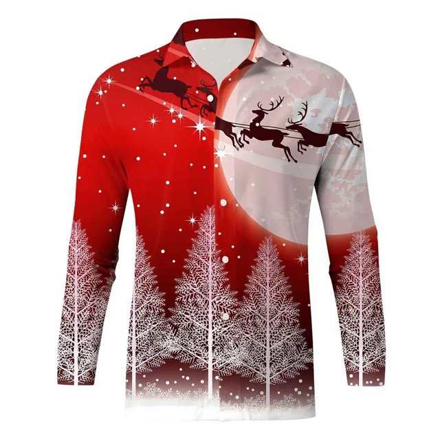 Camisa de diseño nuevo de Elk Snowman para hombre con botones superiores manga larga informal para festivales al aire libre tallas S a 6xl