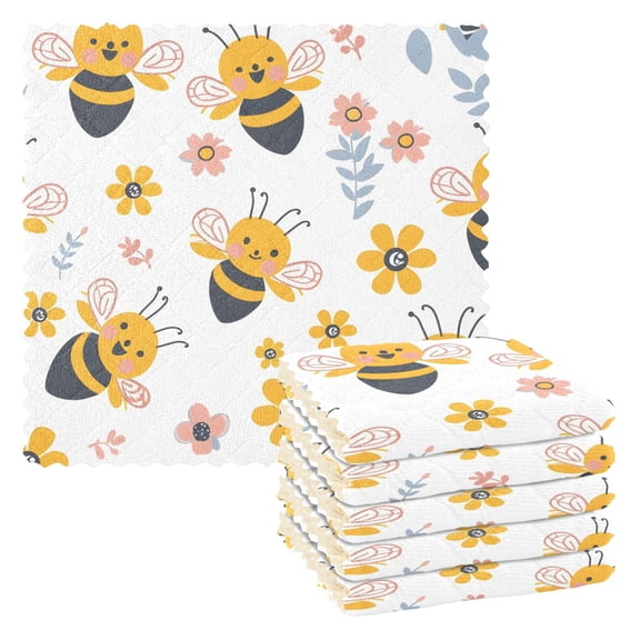 6 Packs Cute Bee and Flower Kitchen Dish Towels Soft Absorbent Dish Cloths 11"x11"