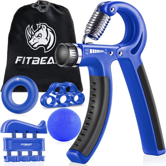 Kit de entrenamiento para fortalecer el agarre de mano (paquete de 5) FitBeast, agarre de antebrazo, resistencia ajustable, pinza de mano, ejercitador de dedos, anillo de agarre y bola de agarre para