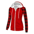 thumbnail image 5 of Sweatshirts for Women Hooded Plaid Printed Pocket Long Sleeve Sweatshirt,Womens Sweatshirtss Red, 5 of 6