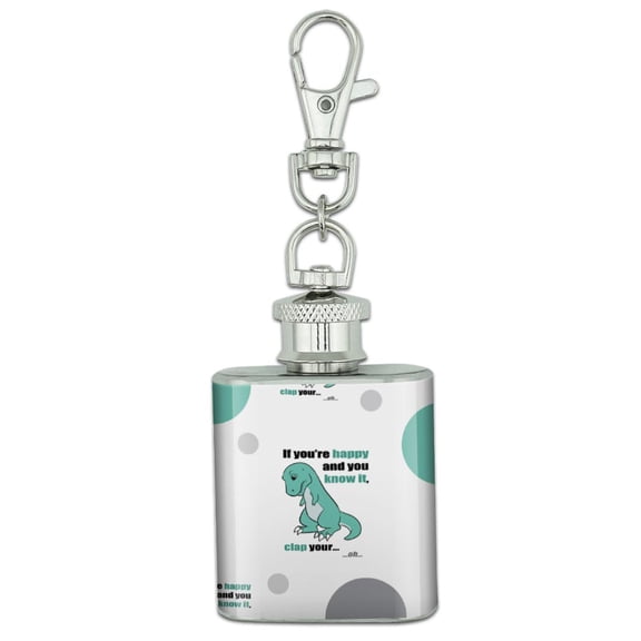 T-Rex Can't Clap Hands Happy and Know It Stainless Steel 1oz Mini Flask Key Chain