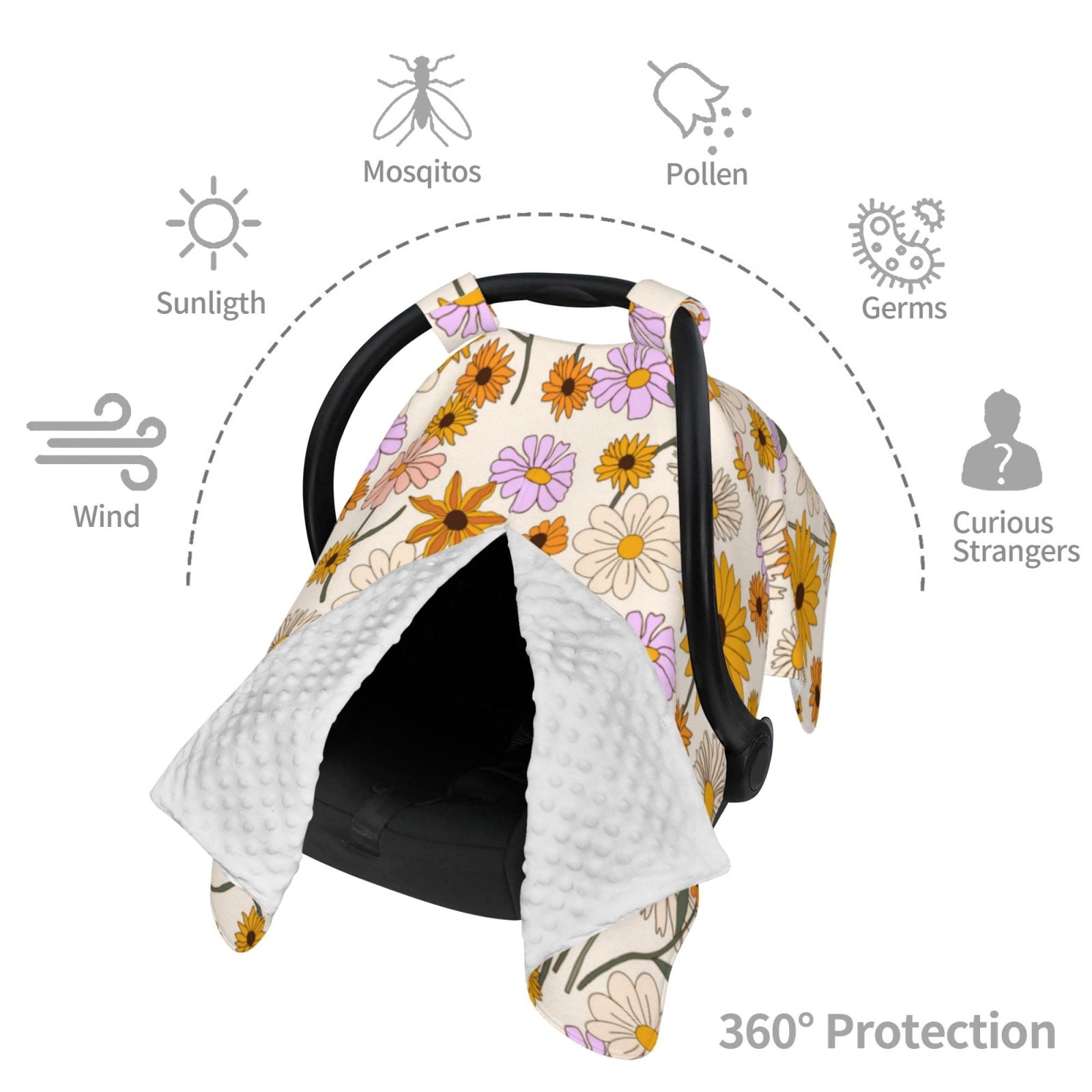 Car Seat Cover Baby - Boho Flowers Breathable Infant Car Seat Cover for Baby Carseat, Lightweight Comfort Baby Essentials Must Haves Newborn Stuff for Girl Boy