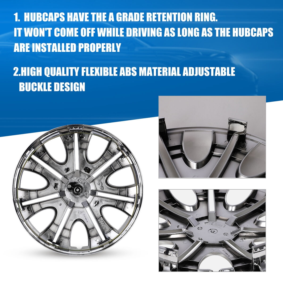 15" Universal Wheel Rims Cover,Chrome Hubcaps,Snap on Car Truck SUV,Set of 4,ABS+PC Material
