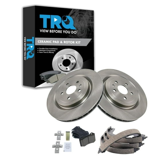 TRQ Rear Brake Pad & Rotor Kit Brake Pads Brake Rotor Parking Brake Shoe Set Ceramic Fits Select 2015-2018 Cadillac CTS