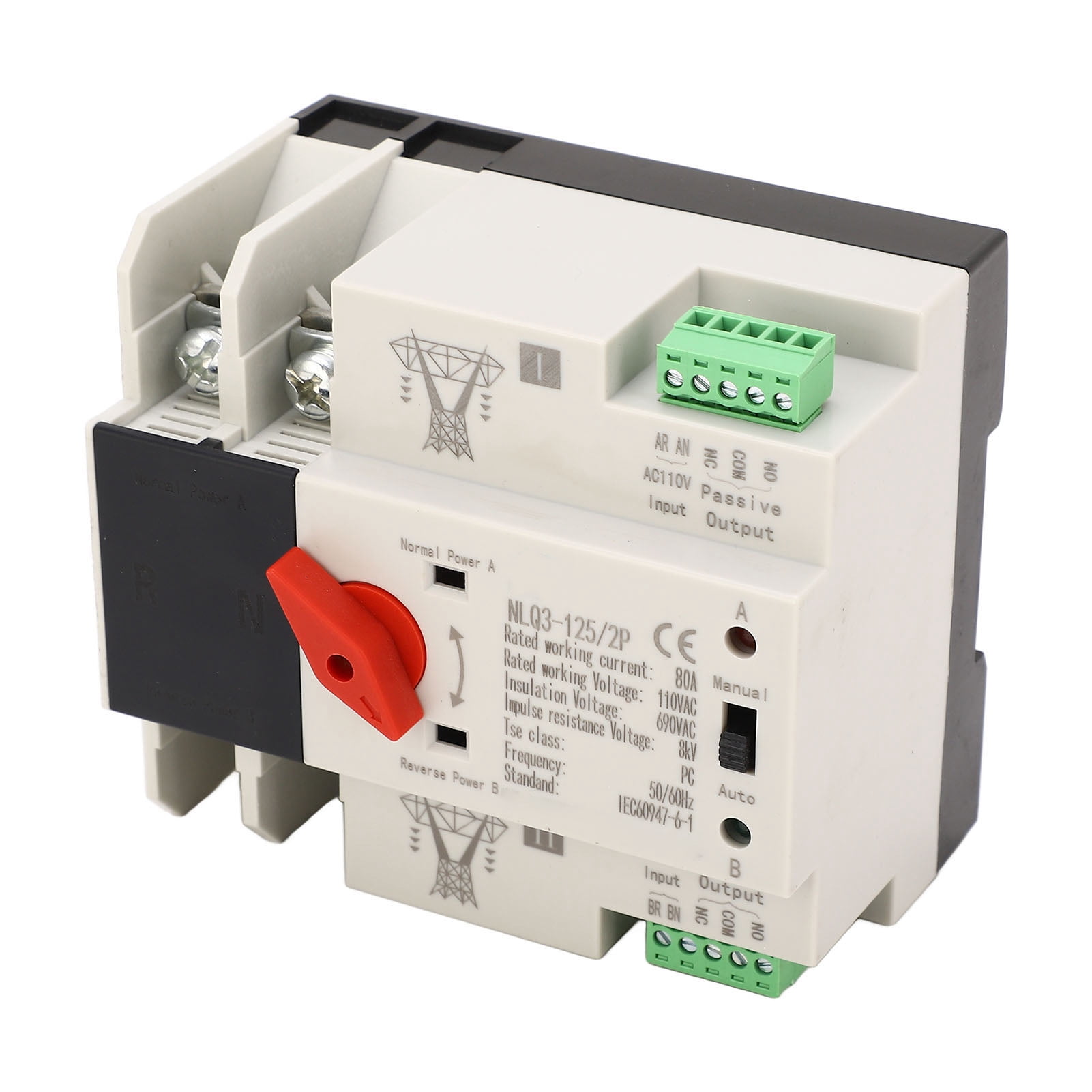 AC110V 63A Dual Power Automatic Transfer Switch Quick Switching Mini Power Transfer Switch for Shopping Malls Farms 2P