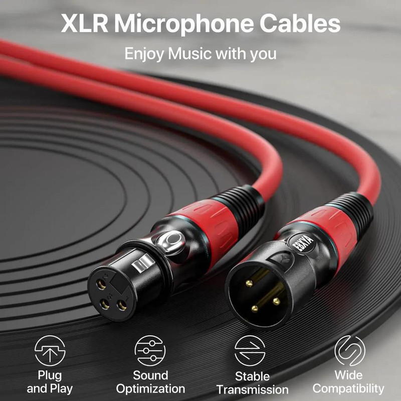 ​​Multicolor XLR Cable 4-Pack 20ft By EBXYA, Color-Coded & Tangle-Free for Live Sound, Church Stage and Studio Setup