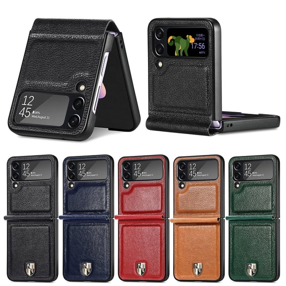 For Samsung Galxy Z Flip 4 5G Case Cover ,Shockproof Luxury Real Genuine Cowhide Leather Case,Stand Holder Silm Case Cover