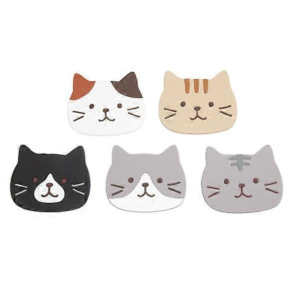 5 pcs Cute Silicone Coasters for Mugs, Cute Cat Pattern, Decorative Coasters, Non-Slip Washable Coasters