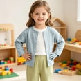 thumbnail image 4 of FRSASU Girls Classic Crew Neck Button Long Sleeve Soft Knit Cardigan Sweater Breathable Stretchy School Outfit Size 6M-4T Blue, 4 of 9