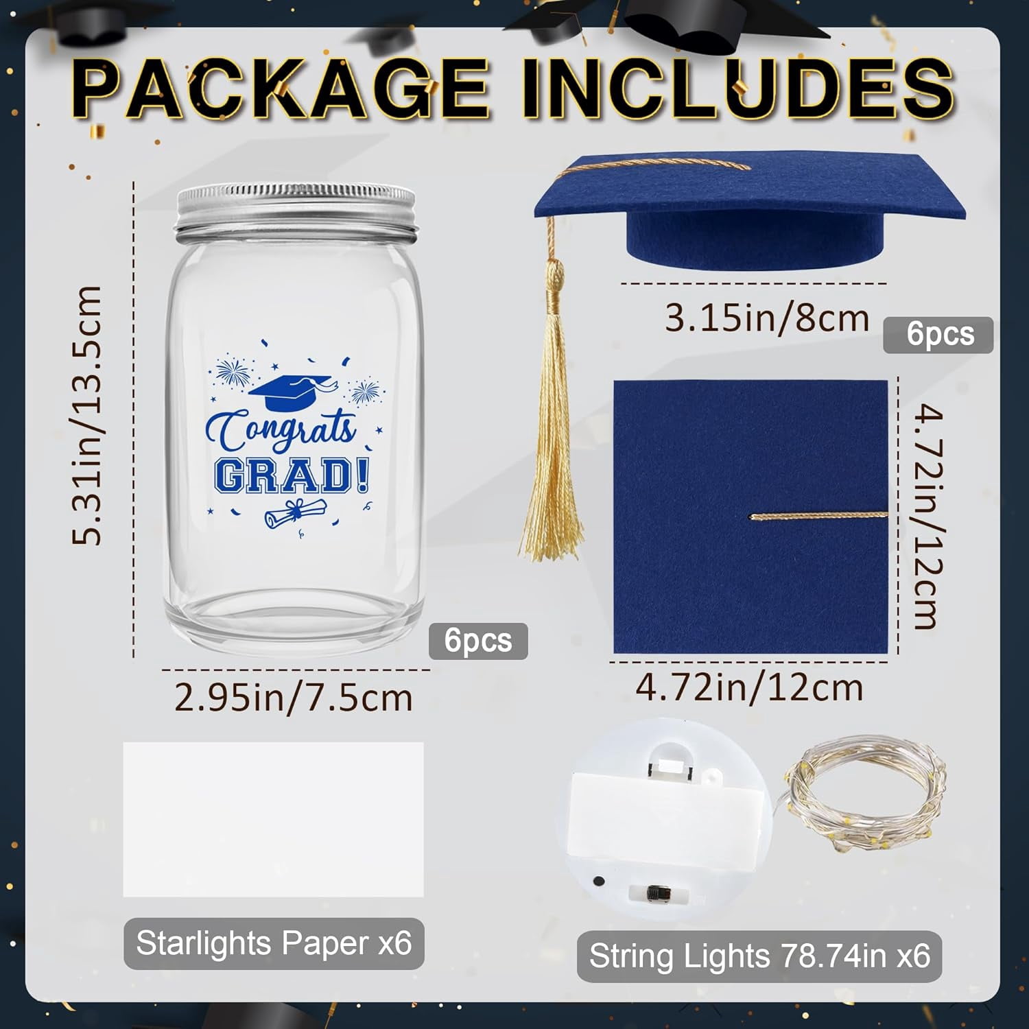 GuassLee 6 Sets 2026 Graduation Centerpieces for Tables, Glowing Mason Jar Centerpieces with Graduation Caps, Glowing Money Jars for College High School Congrats Grad Party Decor Supplies