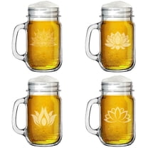 16oz Mason Jar Glass Mug w/Handle Gift Set of 4 Lotus Flower Yoga Collection