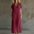 thumbnail image 6 of Kukoosong Women's Collared V Neck Short Sleeve Maxi Shirt Dress, Button Down Casual Loose Tunic Dress with Pockets for Summer Beach Vacation, 6 of 7