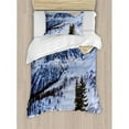 thumbnail image 3 of Mountain Duvet Cover Set Queen Size, Landscape of Snowy Mountain at Sunset Pine Trees Tranquility in Winter Theme, Decorative 3 Piece Bedding Set with 2 Pillow Shams, White Green, by Ambesonne, 3 of 3