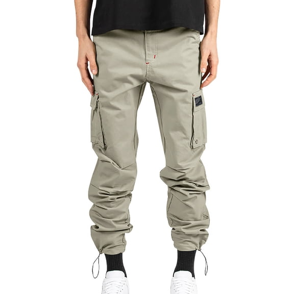 Yyuenw Mens Cargo Sweatpants with Multi Pockets Elastic Waist Drawstring Casual Athletic Pants Elastic Bottom Outdoor Workout Hiking Joggers