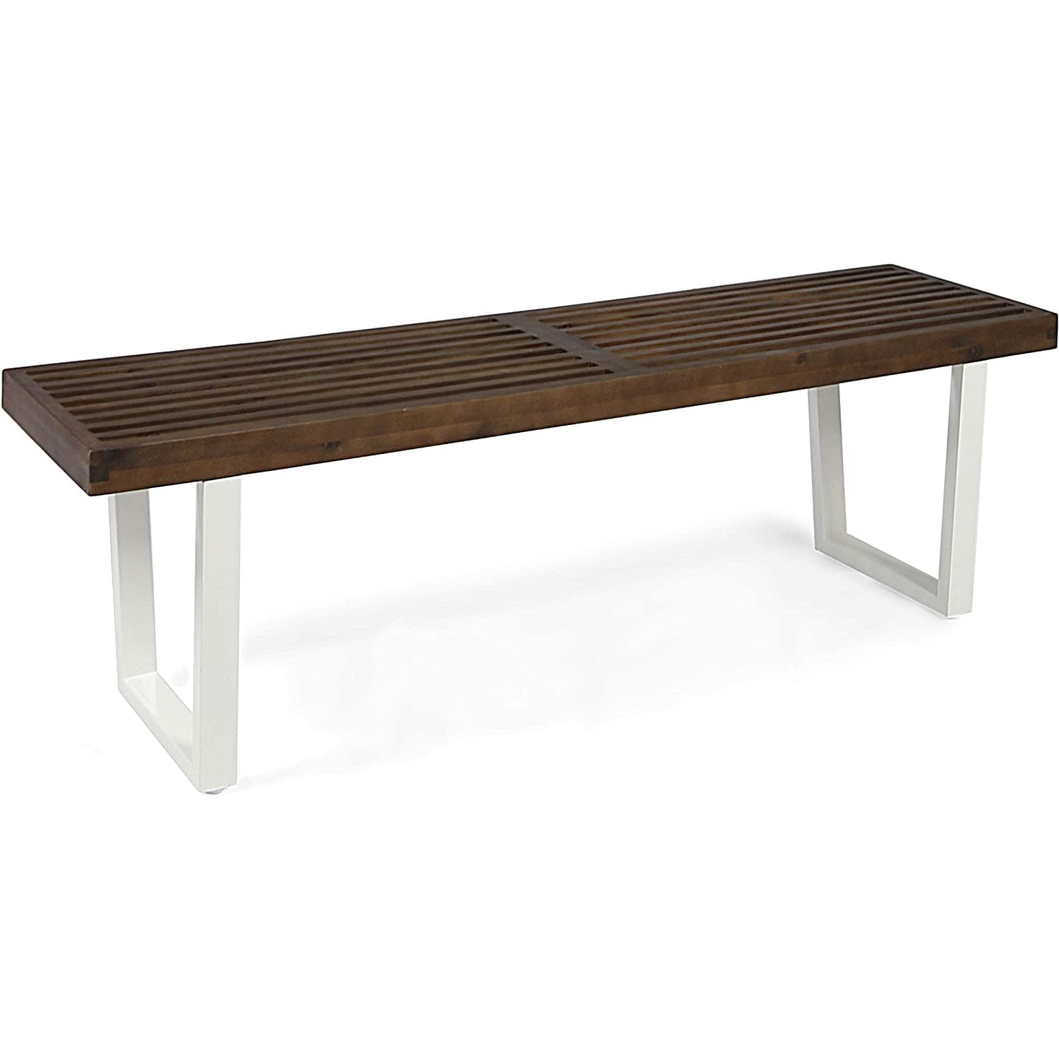 Codllyne Joa Patio Dining Bench, Acacia Wood with Iron Legs, Modern