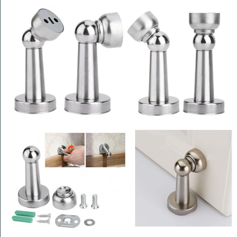 Stainless Steel Magnetic Door Stopper Thicknessed Stainless Steel Magnetic Sliver Door Stop Stopper Holder Catch Floor Fitting With Screw For Family Home Hardware Non Punching Sticker Door Stopper 