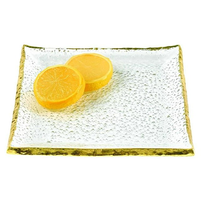 Ensemble de 4 Assiettes Dorées à Bord Carré en Verre de 7 Pouces