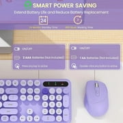 Wireless Keyboard and Mouse Combo - Retro Round Keycaps, Detachable Wrist Rest, Foldable Legs, 2.4GHz Full-Size Keyboard Purple