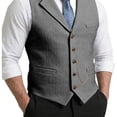 thumbnail image 4 of Vintage Tweed Waistcoat for Men with Chain Detail Retro Lapel Vest Formal Suit Gilet Business Casual Sleeveless Jacket Light Gray 2XL, 4 of 9