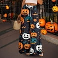 thumbnail image 2 of Women’s Wide Leg Halloween Print Pants, High Waist Drawstring Comfy Casual Loose Palazzo Trousers with Pockets, Black Purple, 2 of 5