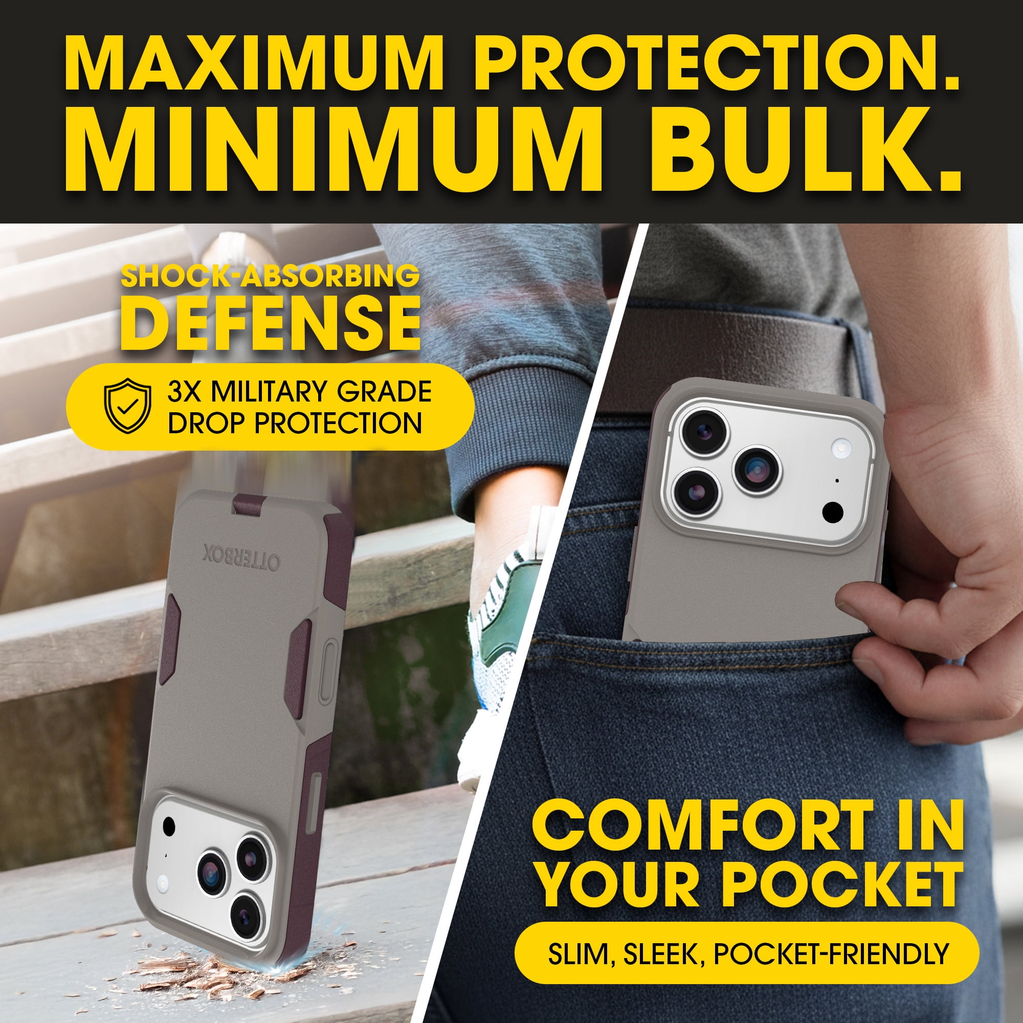 OtterBox iPhone 17 Pro (Only) – Commuter Series Case – Built-In MagSafe – Thin, Dual-Layer, Pocket-Friendly, Port Cover – 50 Shades of Kinda Purple