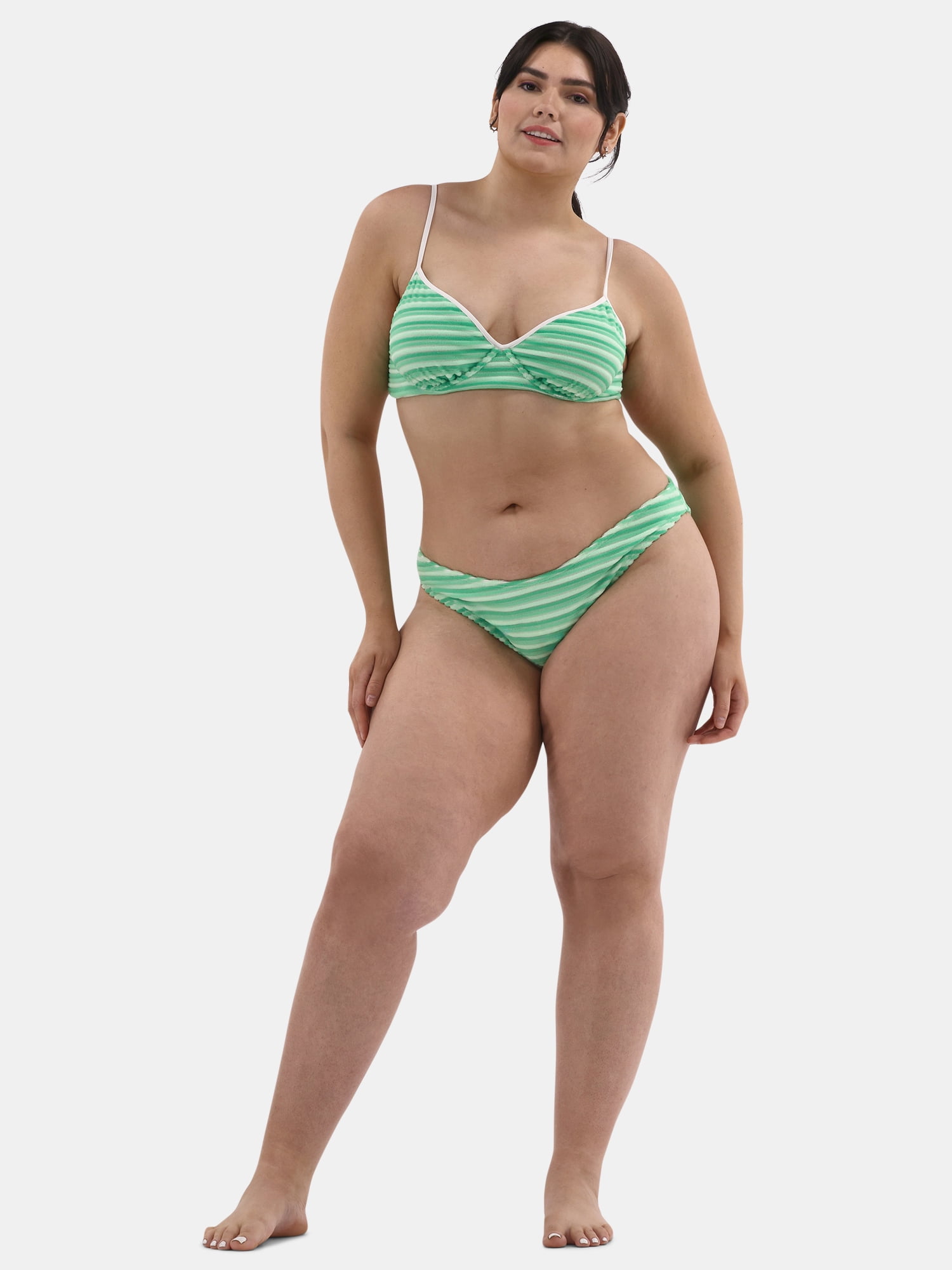 No Boundaries Women's and Women's Plus Terry Stripe High Leg Swim Bottoms, Sizes XXS-XXL