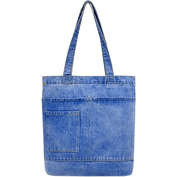 Jiibva Vintage Denim Splicing Shoulder Bag For Women Fashion Bags Casual Large Capacity Canvas Tote Underarm Shopper Bag