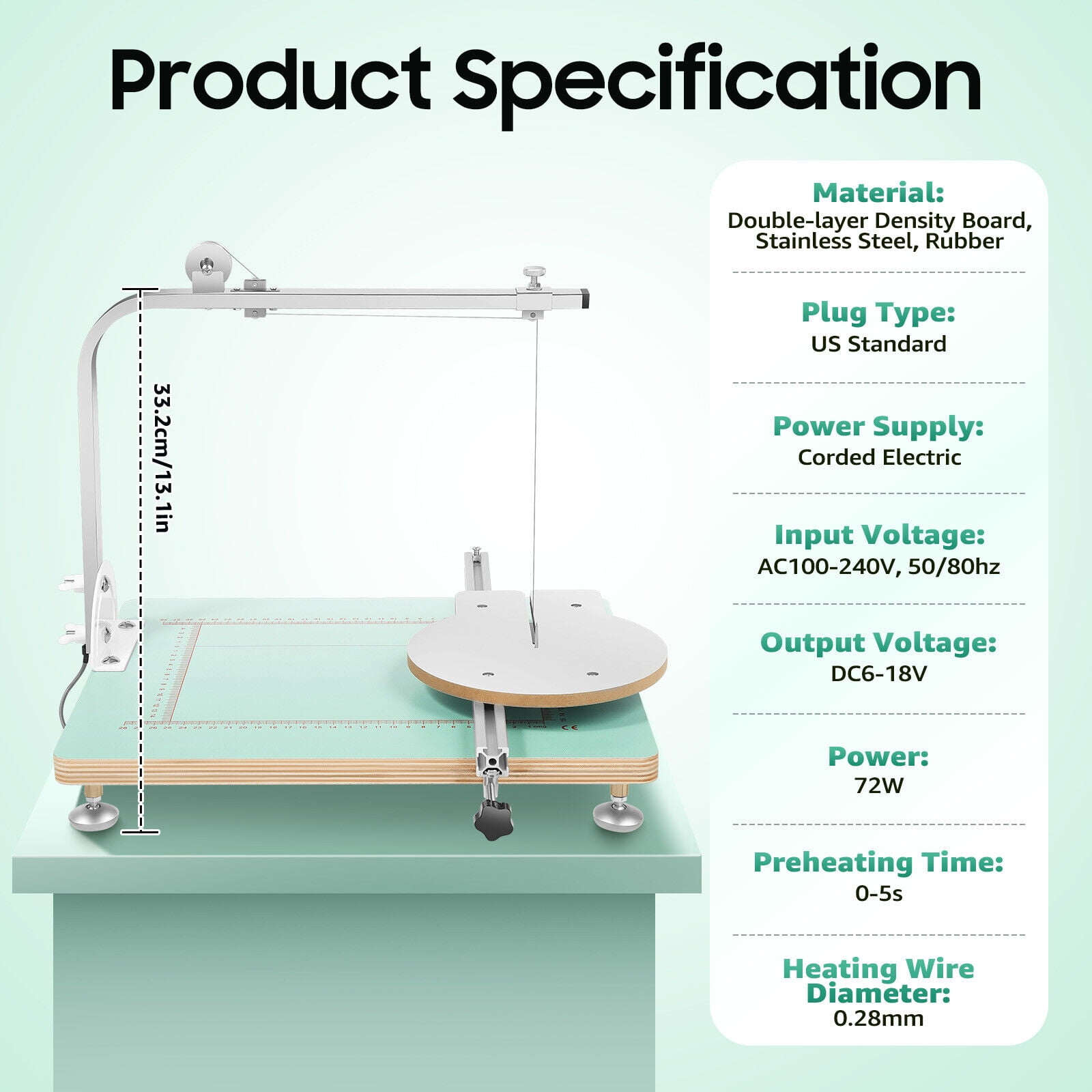 TFCFL 72W Tabletop Hot Wire Foam Cutter Working Table Tool Sponge Styrofoam Cutting Machine