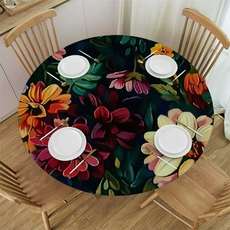 

BCIIG Flowers Leaves Detailed Painting Round Table Cover Stain Resistant Washable Indoor Outdoor Tablecloth Kitchen Dining Wedding Parties Picnic Camping 100% Polyester Fiber 42-46