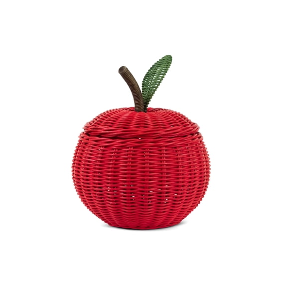 Hand Woven Apple Rattan Storage Basket with Lid Decorative Bin Home Decor Shelf Organizer Cute Handmade Handcrafted Gift Art Decoration Artwork Wicker Size: Mini - 6" Tall x 5.5" Diameter