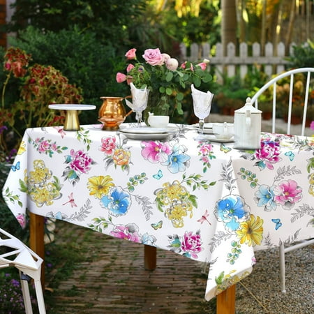 

Neocular Waterproof Floral Tablecloth Summer Tablecloth Rectangle 60 x 84 inch Fabric Table Cloth for Dining Holiday Parties Picnic indooor Outdoor use