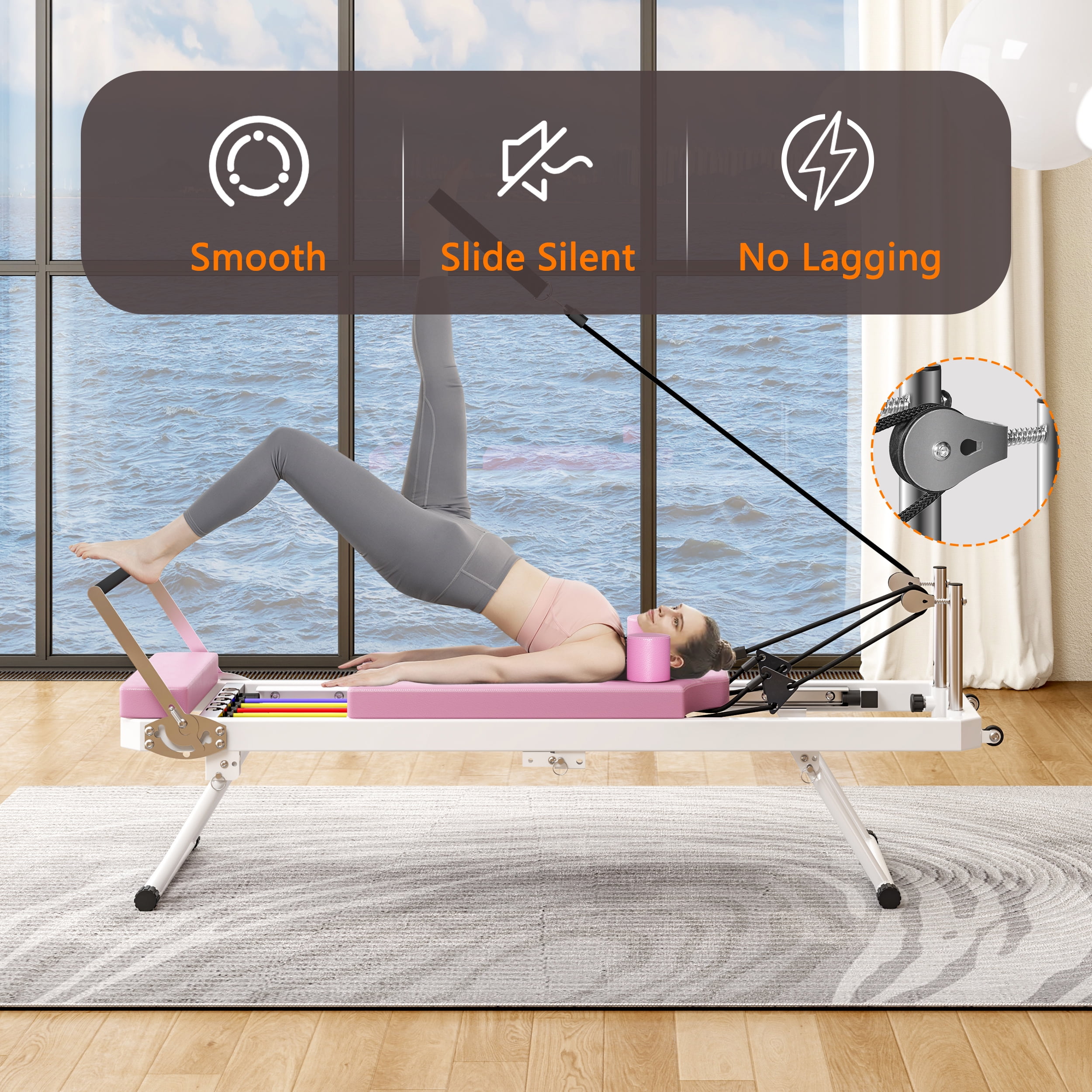 Exercise Equipment Pilates core bed, foldable home high quality, yoga studio with the same commercial fitness equipment, pink,Workout Equipment